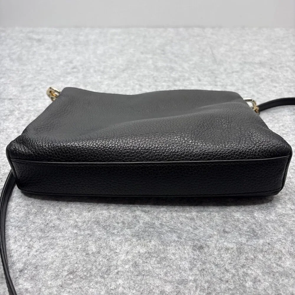 Michael Kors Trisha Medium Crossbody Bag Black Pebbled Leather Sectioned Luxe